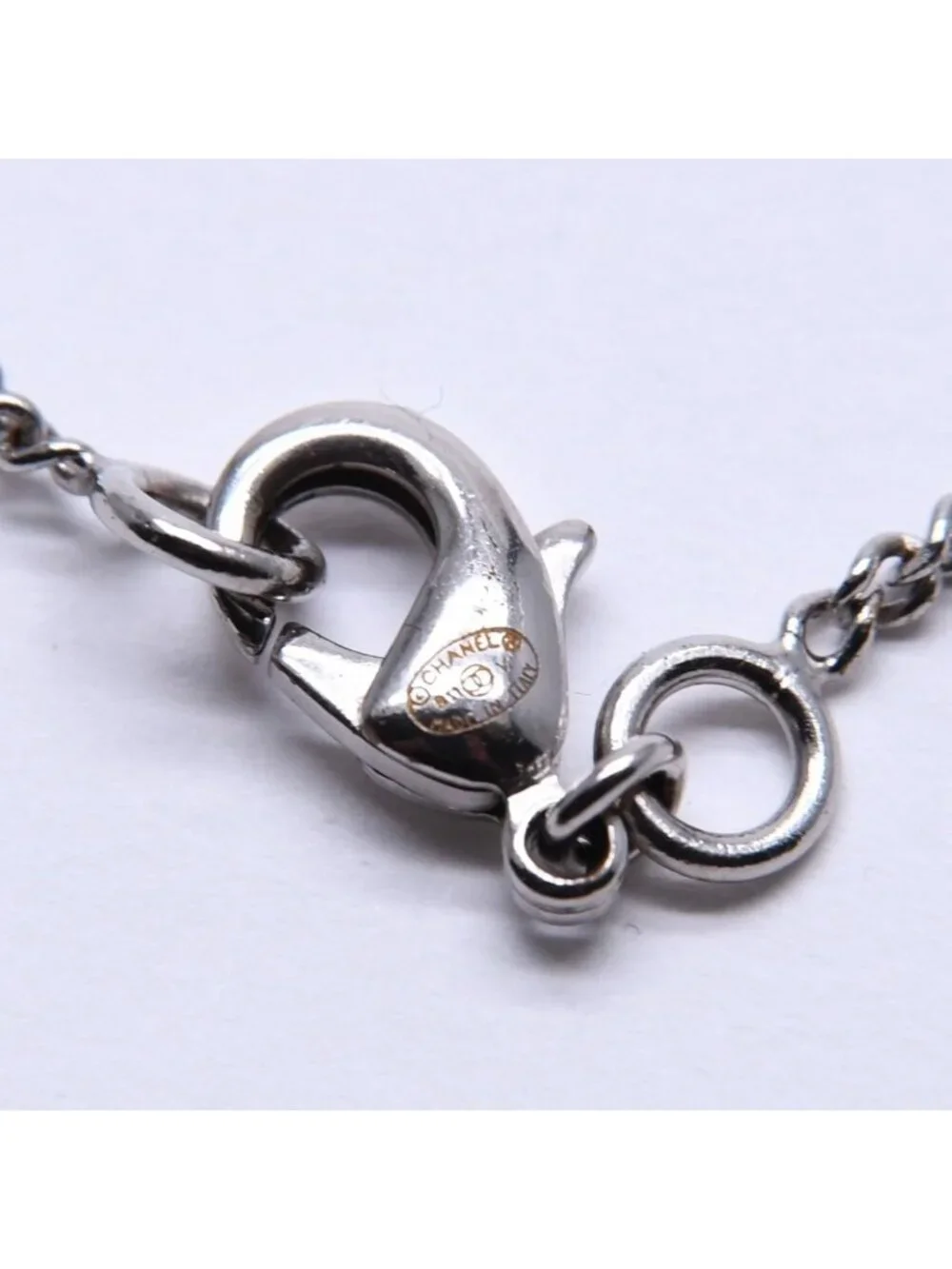 Chanel Necklace CC Logo Rhinestone Silver 11